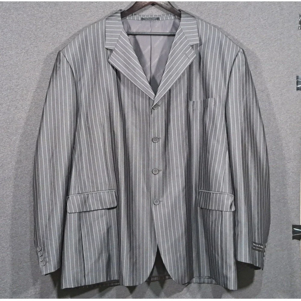 Vittorio St. Angelo Mens Grey Pinstripe 4 Button Suit Jacket Blazer Size 54R